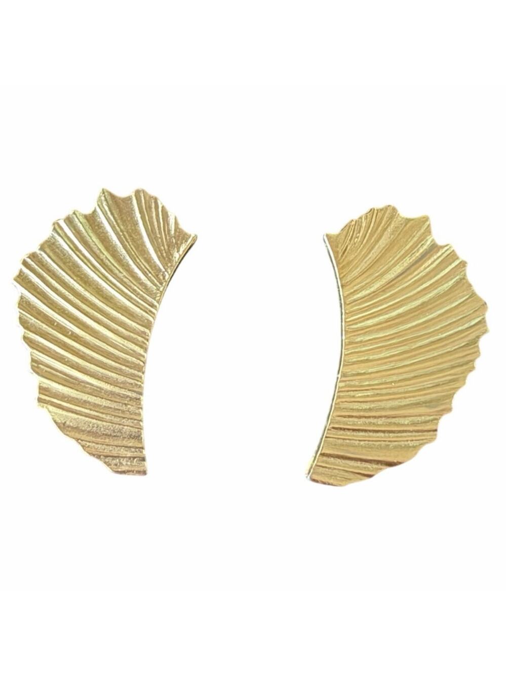 Vintage bergere gold tone clip on earrings bold fan pattern art deco